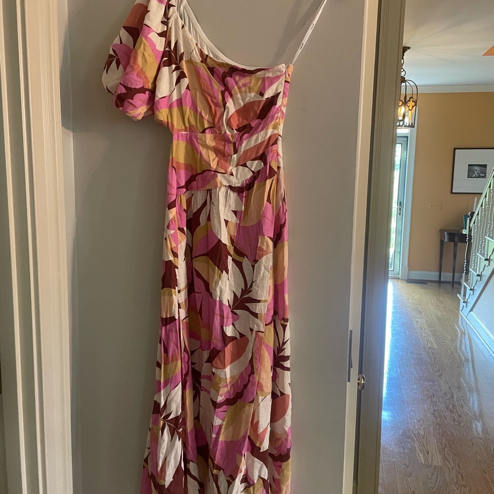 MINK PINK KALI ONE SHOULDER DRESS PINK/MULTI - Picture 2 of 6